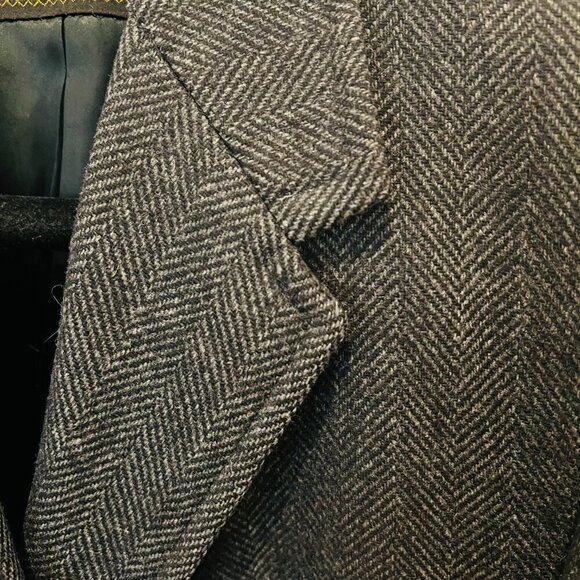 Vintage Hart Schaffner Marx Wallachs Wool Overcoat Herringbone Coat 38 R Medium - Picture 6 of 16